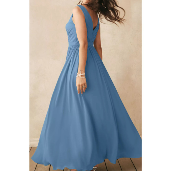 AW BRIDAL sz 4 S dusty blue chiffon Gwyneth bridesmaid maxi dress NEW B147 - Picture 2 of 4